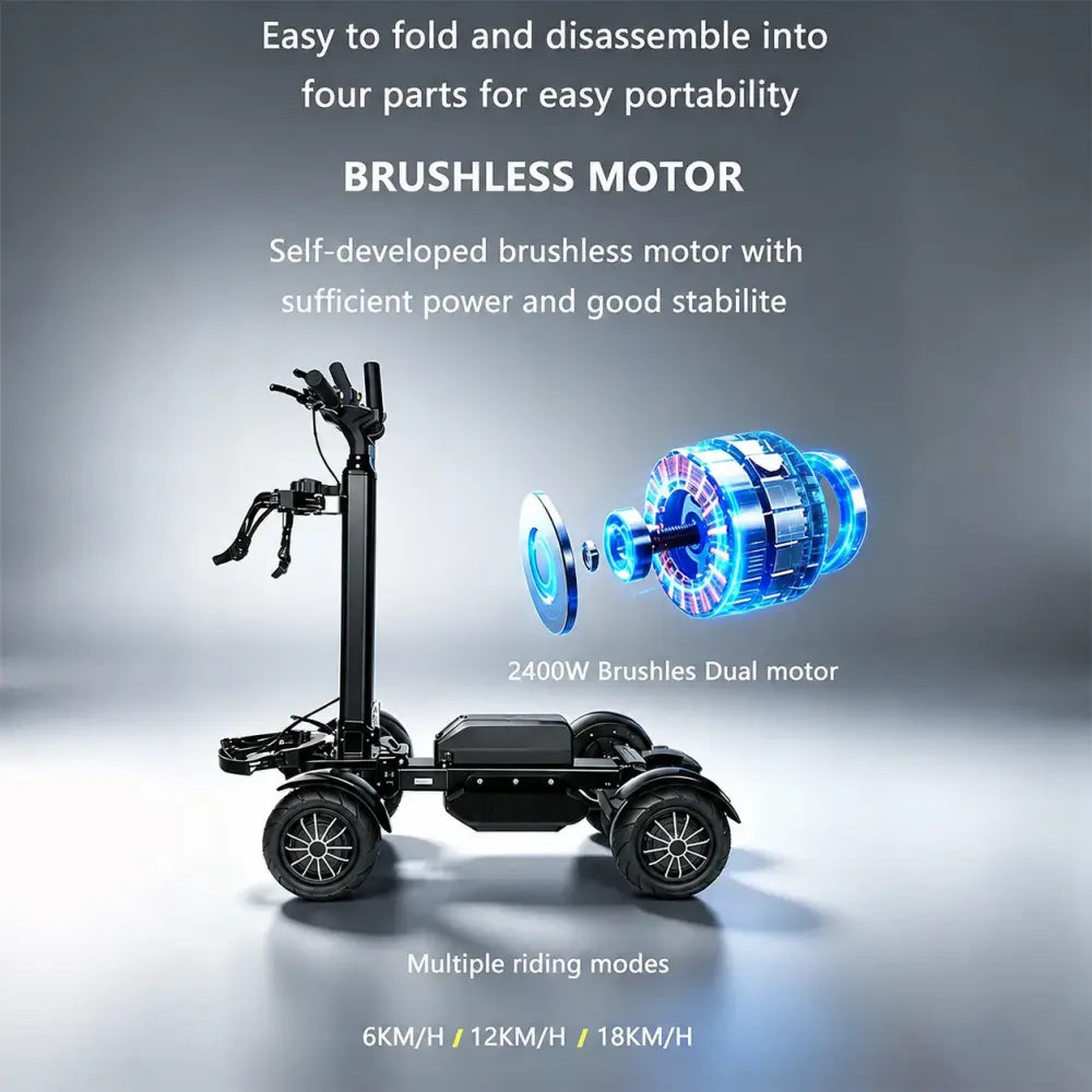 AKEZ M12-3 2400W Dual Motor Electric Golf Scooter - Foldable 4-Wheel Design with Removable 48V Battery & Umbrella - Black