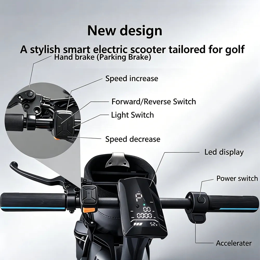 AKEZ M12-3 2400W Dual Motor Electric Golf Scooter - Foldable 4-Wheel Design with Removable 48V Battery & Umbrella - Black