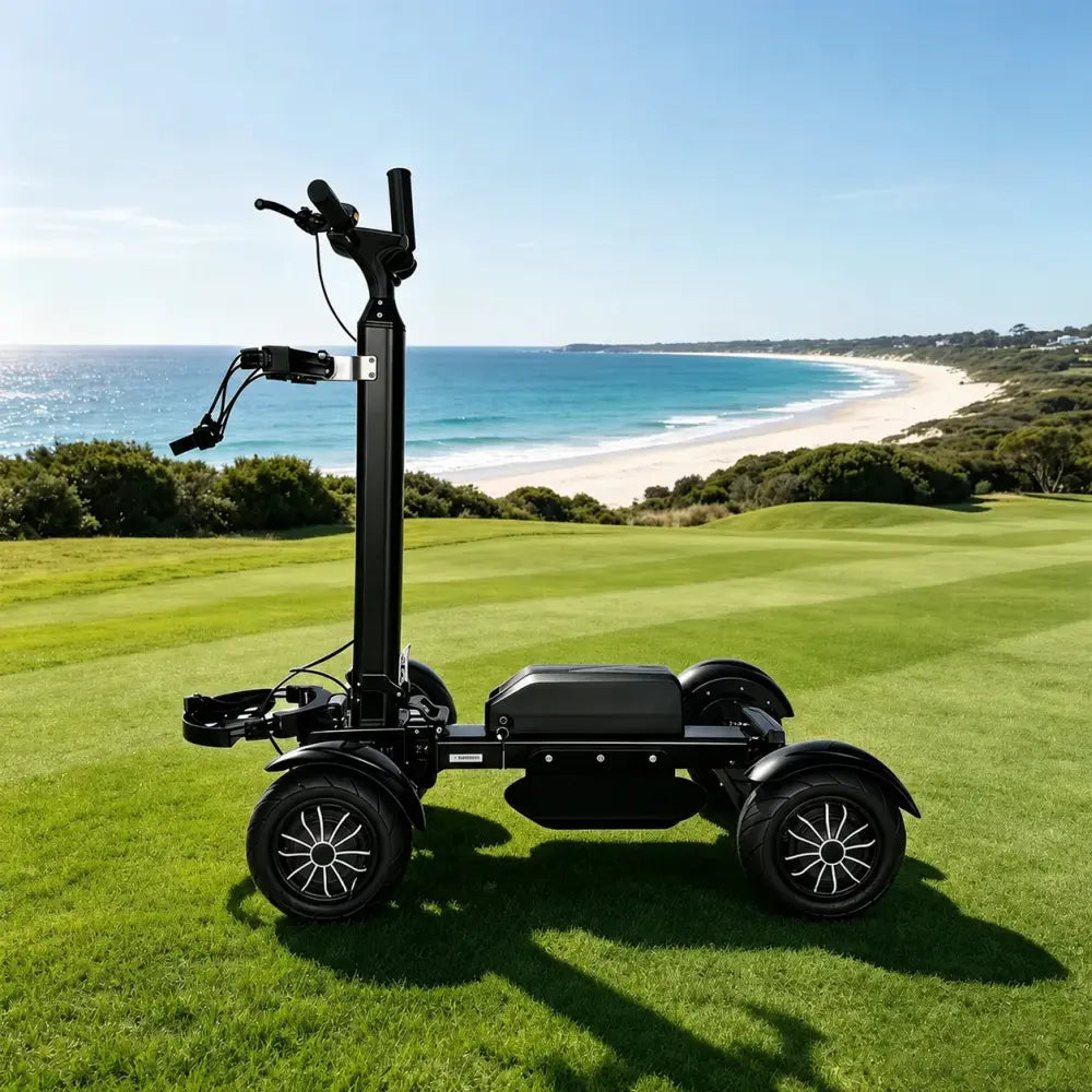 AKEZ M12-3 2400W Dual Motor Electric Golf Scooter - Foldable 4-Wheel Design with Removable 48V Battery & Umbrella - Black