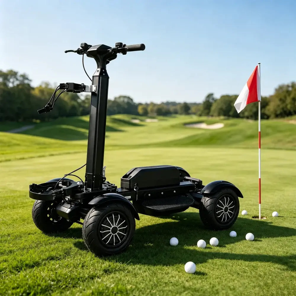 AKEZ M12-3 2400W Dual Motor Electric Golf Scooter - Foldable 4-Wheel Design with Removable 48V Battery & Umbrella - Black