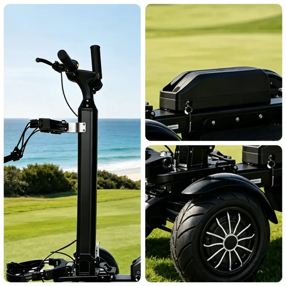 AKEZ M12-3 2400W Dual Motor Electric Golf Scooter - Foldable 4-Wheel Design with Removable 48V Battery & Umbrella - Black