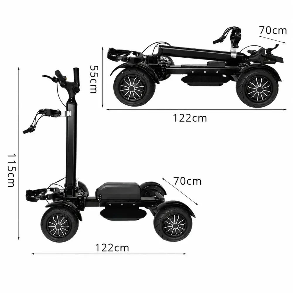 AKEZ M12-3 2400W Dual Motor Electric Golf Scooter - Foldable 4-Wheel Design with Removable 48V Battery & Umbrella - Black