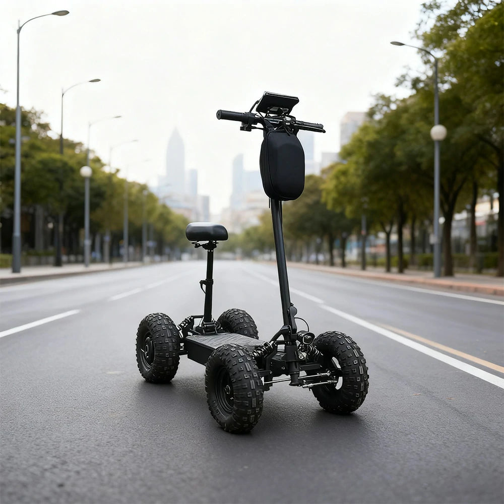 ROLLUX 1000W Dual Motor Electric Scooter with Shock-Absorbing Seat, 45–55km Range, Foldable Design, All-Terrain Tires - Black