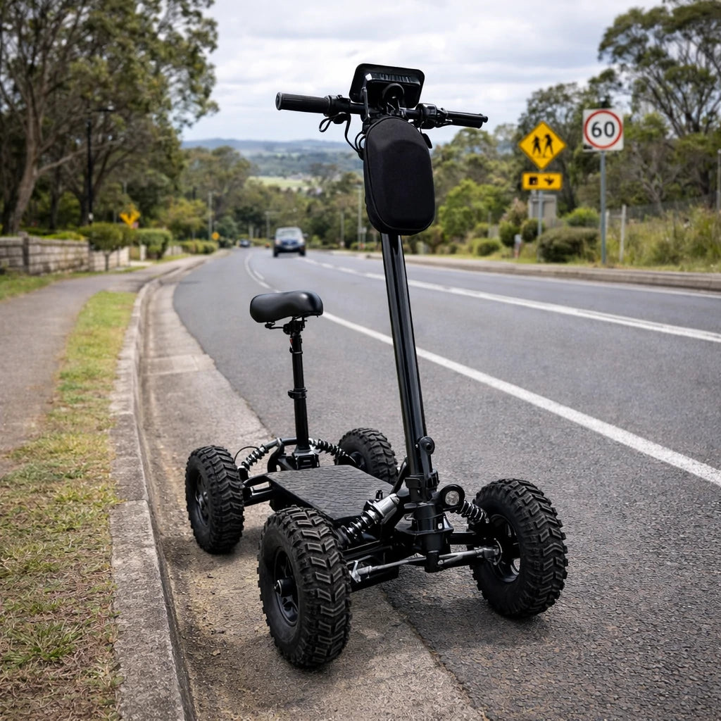 AKEZ 1000W Dual Motor Electric Scooter with Shock-Absorbing Seat, 45–55km Range, Foldable Design, All-Terrain Tires - Black