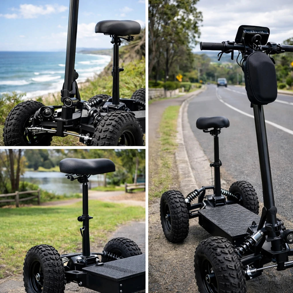 AKEZ 1000W Dual Motor Electric Scooter with Shock-Absorbing Seat, 45–55km Range, Foldable Design, All-Terrain Tires - Black