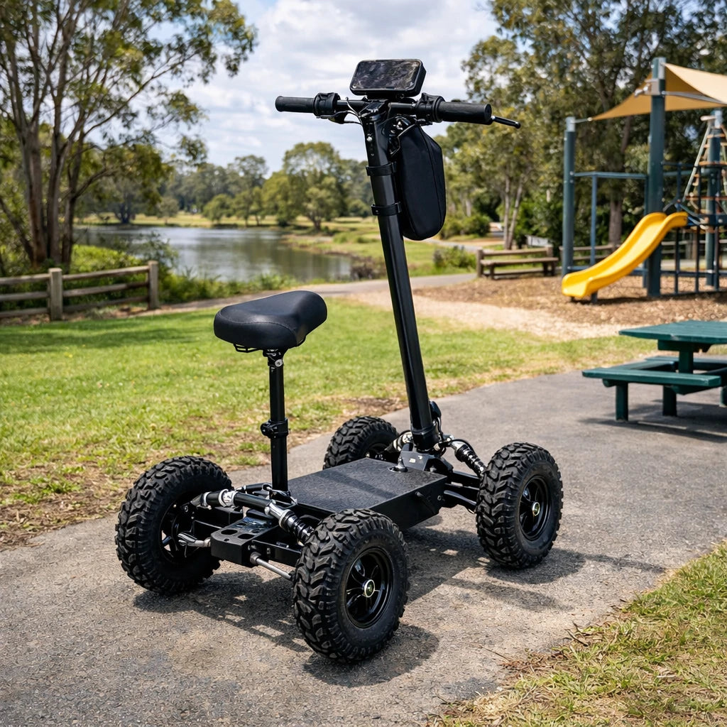 AKEZ 1000W Dual Motor Electric Scooter with Shock-Absorbing Seat, 45–55km Range, Foldable Design, All-Terrain Tires - Black