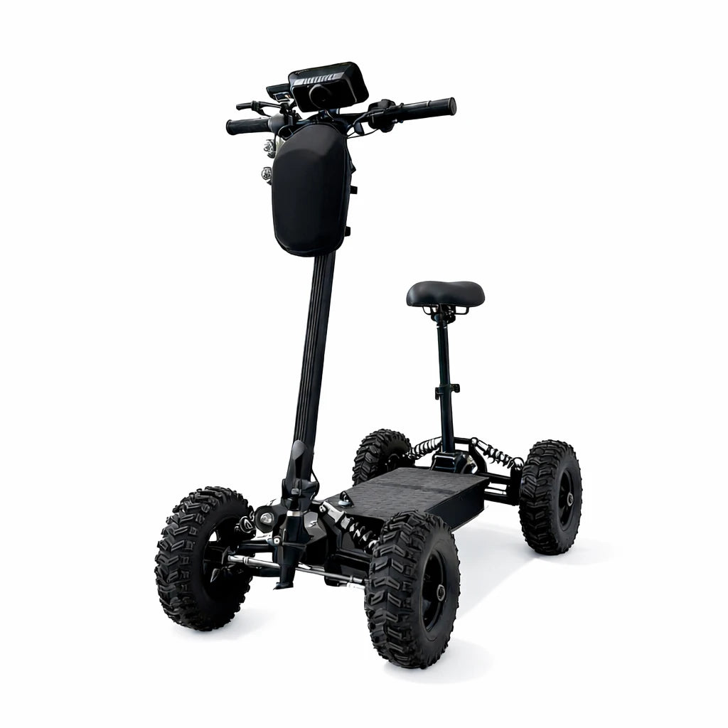AKEZ 1000W Dual Motor Electric Scooter with Shock-Absorbing Seat, 45–55km Range, Foldable Design, All-Terrain Tires - Black