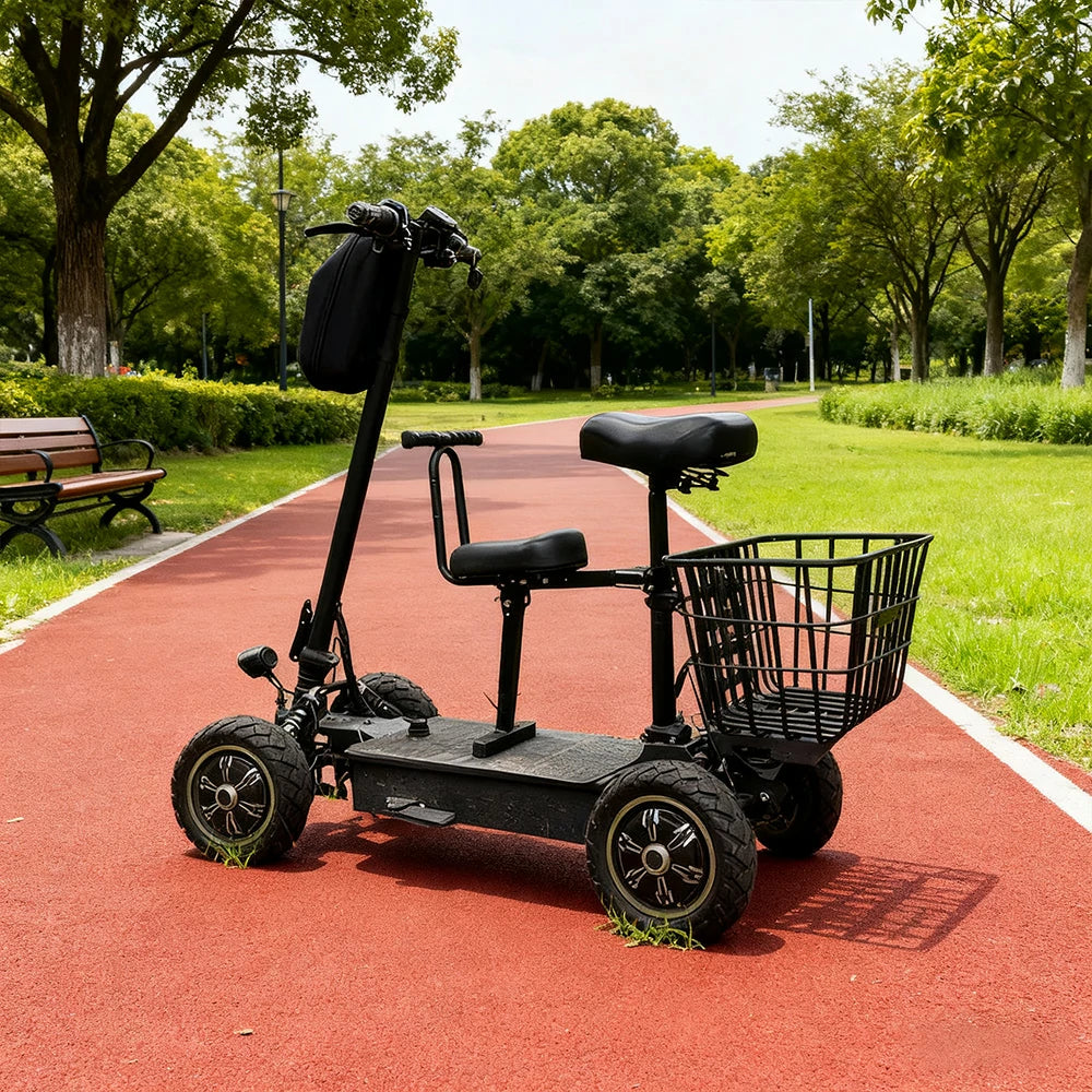 ROLLUX 1000W Dual Motor Electric Scooter with Shock-Absorbing Seat & Front Basket, 45–55km Range, Foldable All-Terrain Design - Black