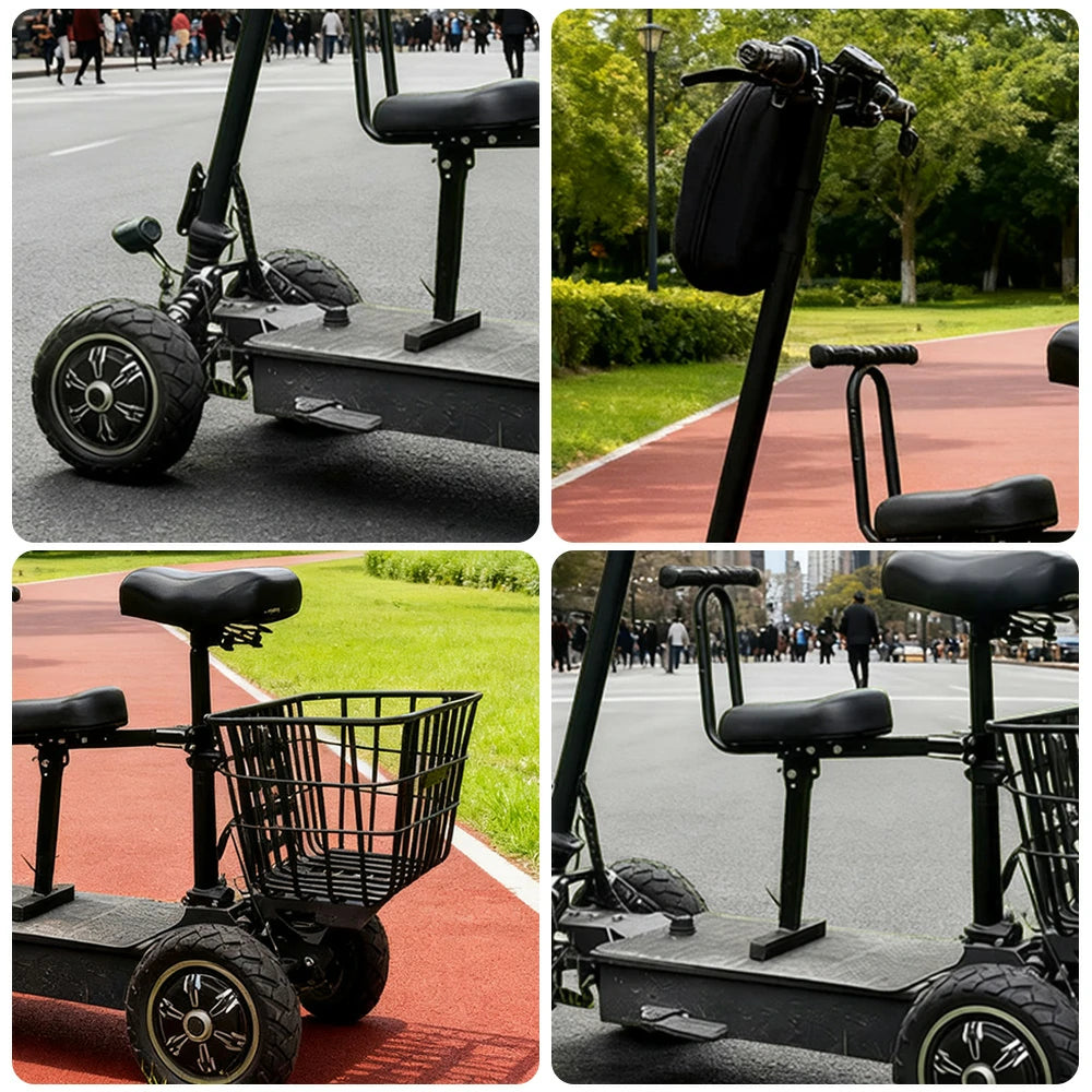 ROLLUX 1000W Dual Motor Electric Scooter with Shock-Absorbing Seat & Front Basket, 45–55km Range, Foldable All-Terrain Design - Black