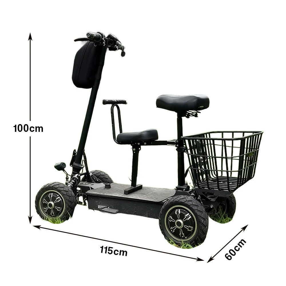 ROLLUX 1000W Dual Motor Electric Scooter with Shock-Absorbing Seat & Front Basket, 45–55km Range, Foldable All-Terrain Design - Black