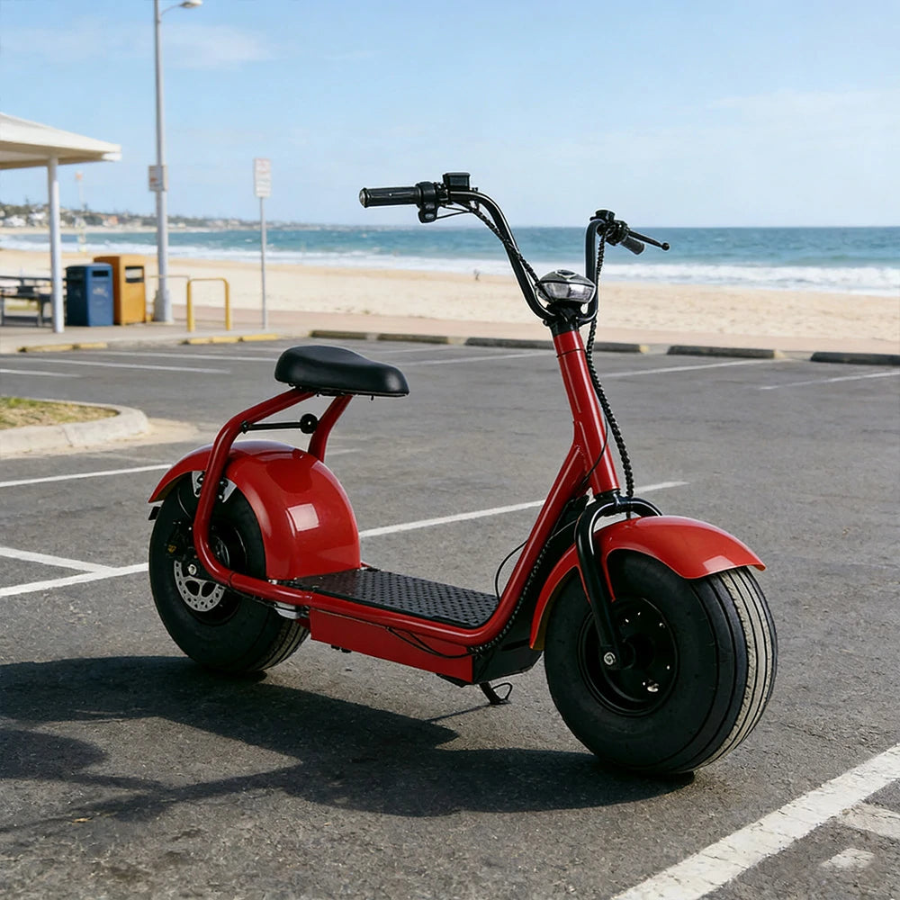 AKEZ Harley Electric Bike 60V 20A 1500W/2000W Brushless Motor, Lithium Battery, 8-inch Vacuum Tyres, Molded Footboard, Hydraulic Brake - Red Cruise at 25km/h - Unlock More Power (Details Inside)*