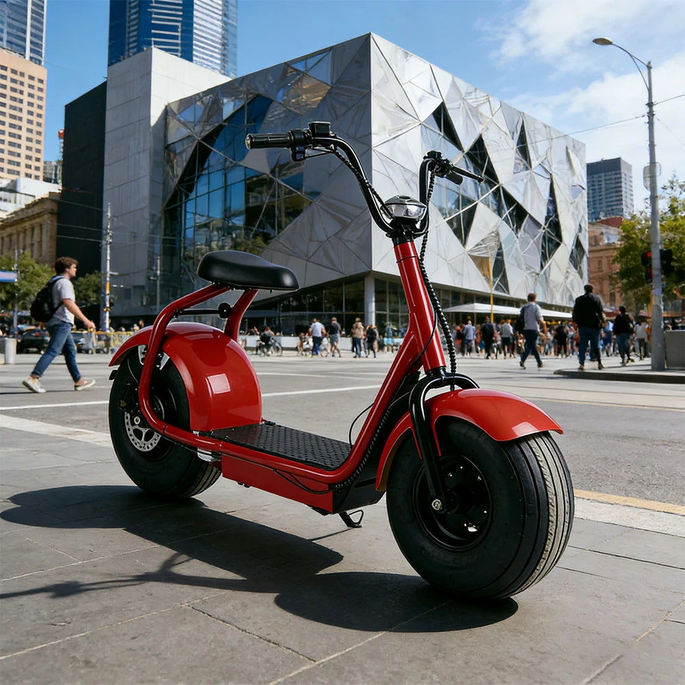 AKEZ Harley Electric Bike 60V 20A 1500W/2000W Brushless Motor, Lithium Battery, 8-inch Vacuum Tyres, Molded Footboard, Hydraulic Brake - Red Cruise at 25km/h - Unlock More Power (Details Inside)*