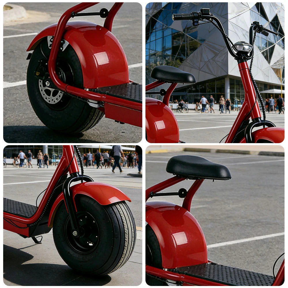 AKEZ Harley Electric Bike 60V 20A 1500W/2000W Brushless Motor, Lithium Battery, 8-inch Vacuum Tyres, Molded Footboard, Hydraulic Brake - Red Cruise at 25km/h - Unlock More Power (Details Inside)*