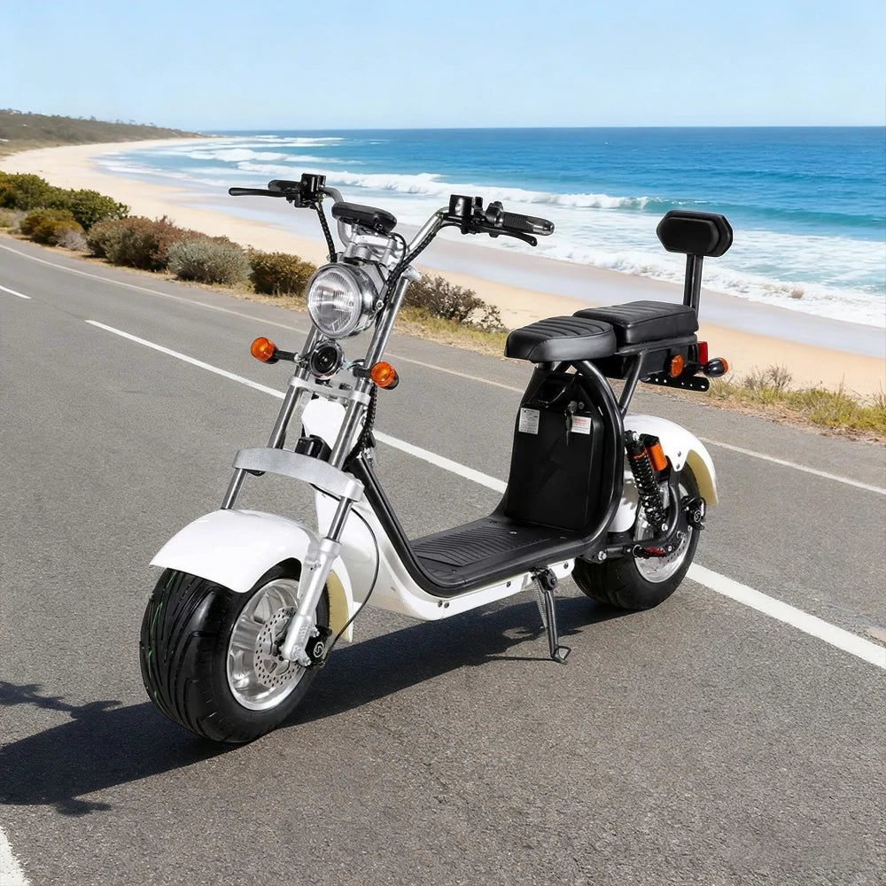 AKEZ Harley Electric Scooter 60V 1500W/2000W Motor, Dual Removable Lithium Batteries, 10-inch Tyres & Backrest Comfort Design Cruise at 25km/h – Unlock More Power (Details Inside)*