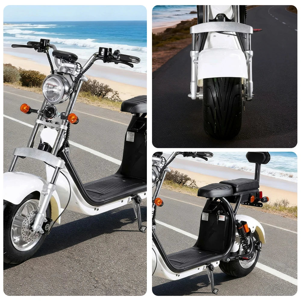 AKEZ Harley Electric Scooter 60V 1500W/2000W Motor, Dual Removable Lithium Batteries, 10-inch Tyres & Backrest Comfort Design Cruise at 25km/h ¨C Unlock More Power (Details Inside)*