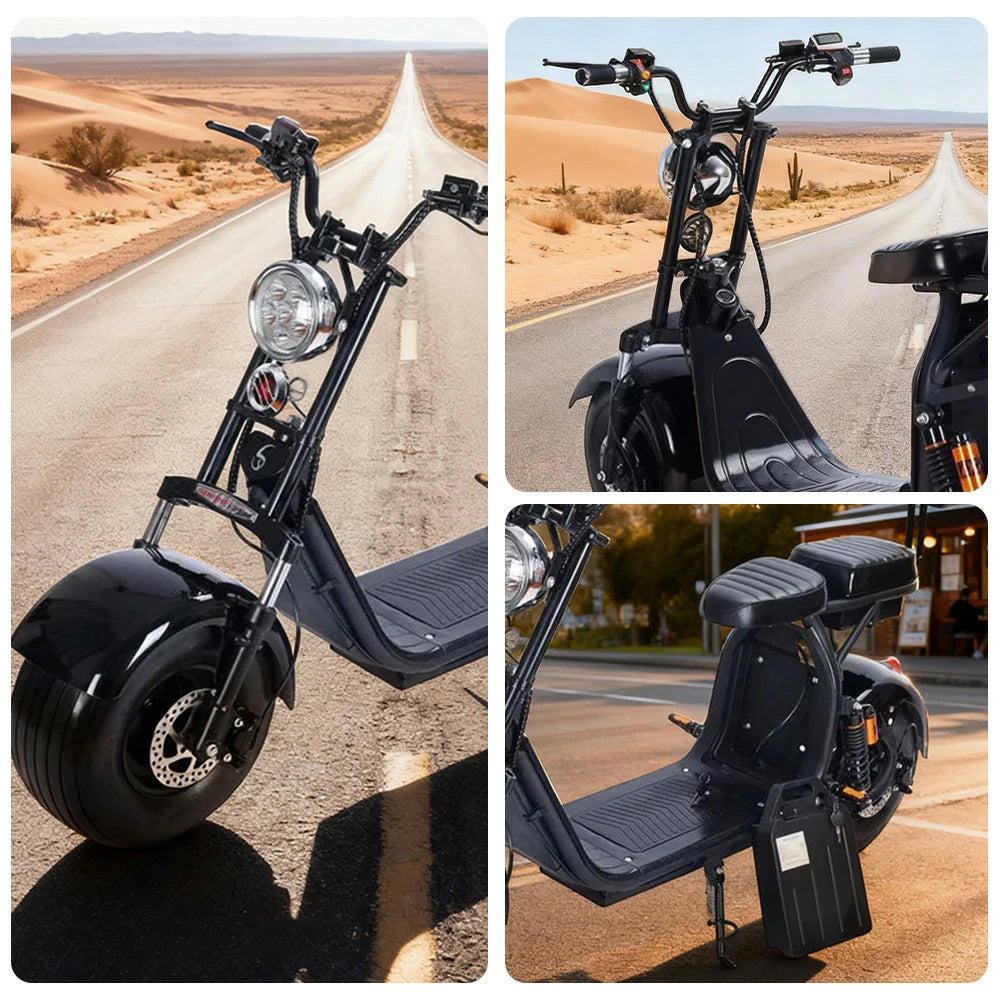 AKEZ Harley Electric Bike 60V 1500/2000W Brushless Motor, Dual Lithium Batteries, 8-inch Vacuum Tyres Hydraulic & Air Suspension Cruise at 25km/h ¨C Unlock More Power (Details Inside)*