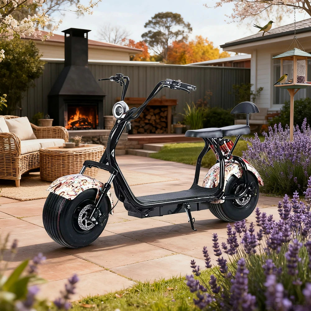 AKEZ Harley Electric Scooter 1500/2000W, Dual Suspension, 8-inch Vacuum Tyres, Lithium Battery - Smooth & Safe Ride Cruise at 25km/h – Unlock More Power (Details Inside)*