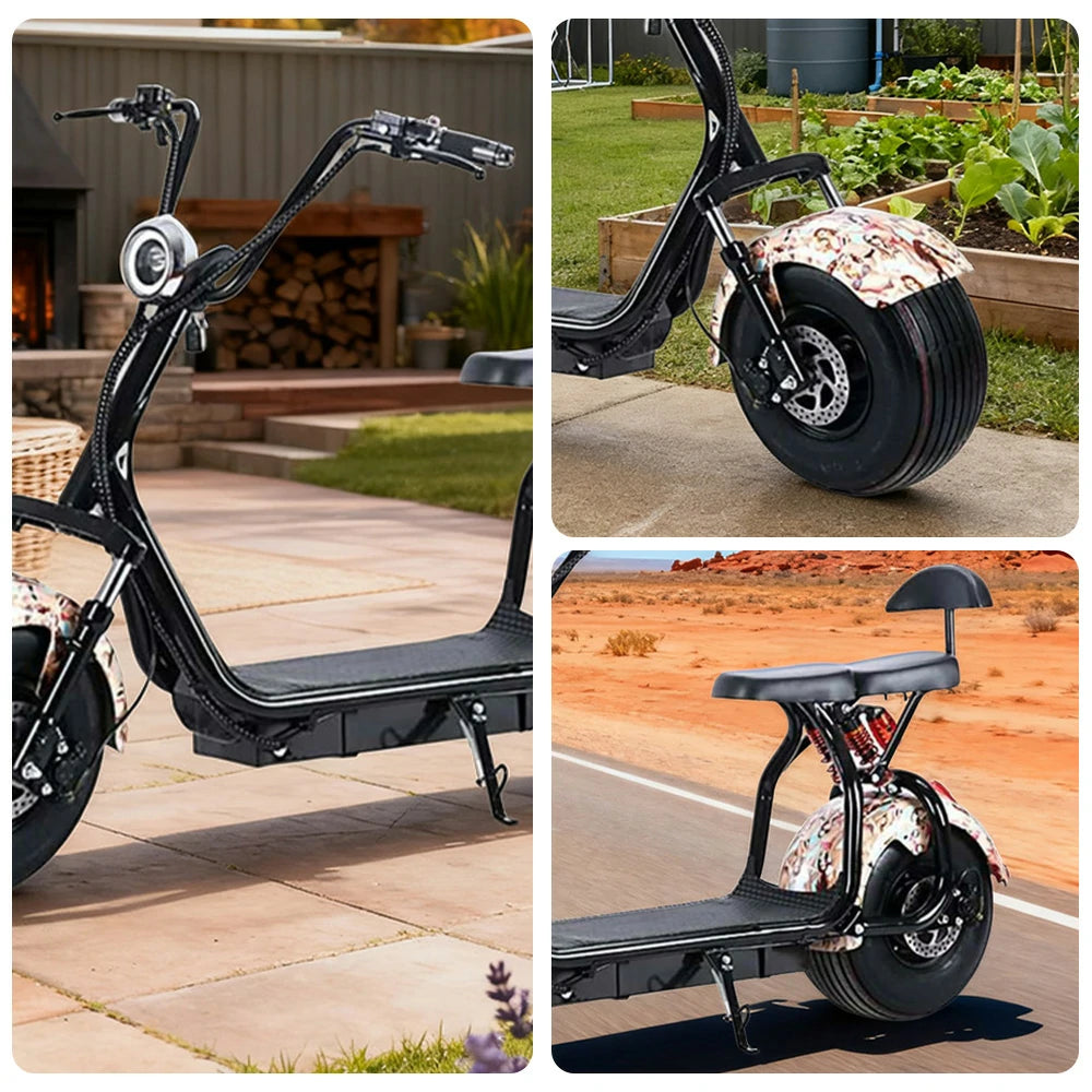AKEZ Harley Electric Scooter 1500/2000W, Dual Suspension, 8-inch Vacuum Tyres, Lithium Battery - Smooth & Safe Ride Cruise at 25km/h ¨C Unlock More Power (Details Inside)*