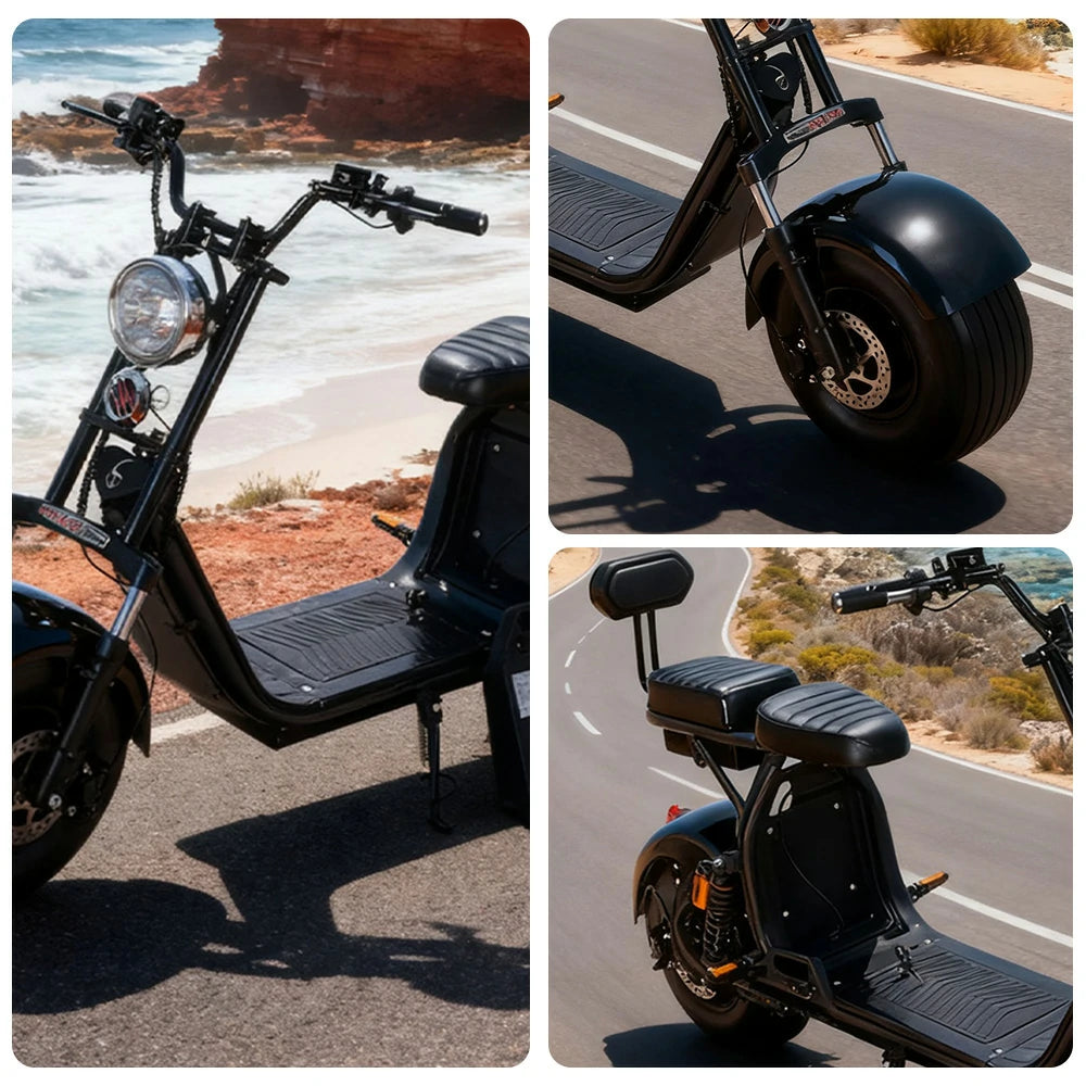 AKEZ Harley Electric Bike 60V 1500/2000W Brushless Motor, 8-inch Vacuum Tyres, Hydraulic & Air Suspension, Dual-Bar Fork with Backrest Cruise at 25km/h ¨C Unlock More Power (Details Inside)*