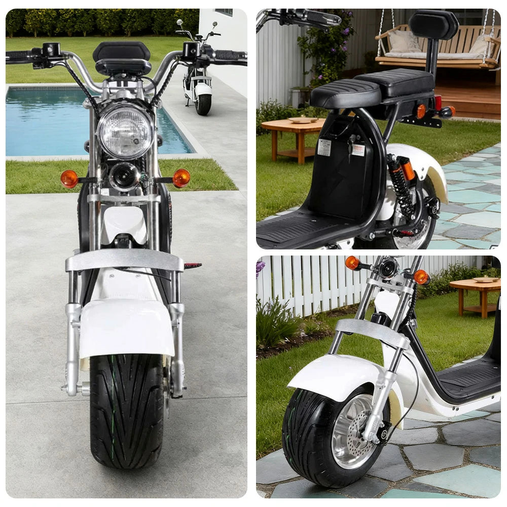 AKEZ Harley Electric Scooter 60V 1500W/2000W Motor, Removable Lithium Batteries, 10-inch Tyres & Backrest Comfort Design Cruise at 25km/h ¨C Unlock More Power (Details Inside)*