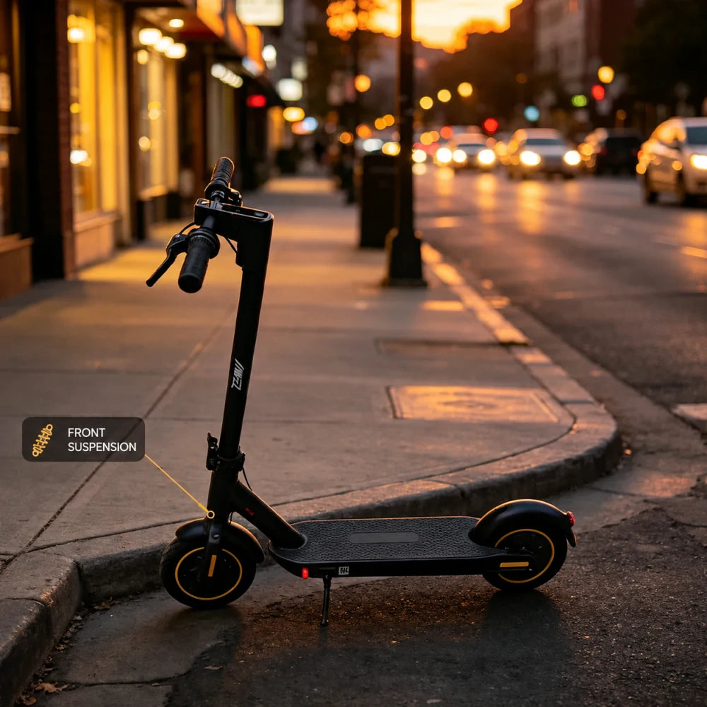 AKEZ Electric Scooter Front Suspension 1000W Motor Long Range Commuter E-Scooter with 10 Inch Tyres - Black