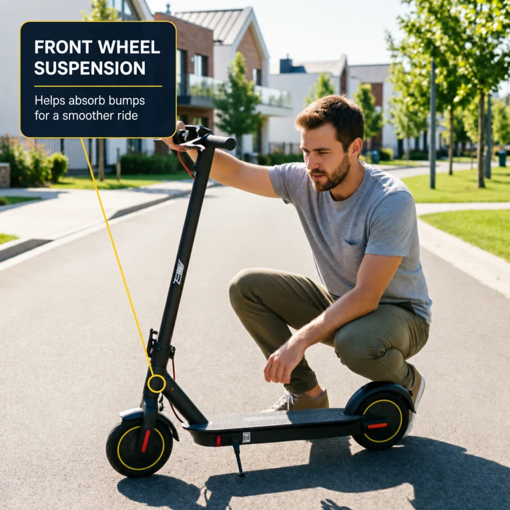 AKEZ Electric Scooter Front Suspension 1000W Motor Long Range Commuter E-Scooter with 10 Inch Tyres - Black