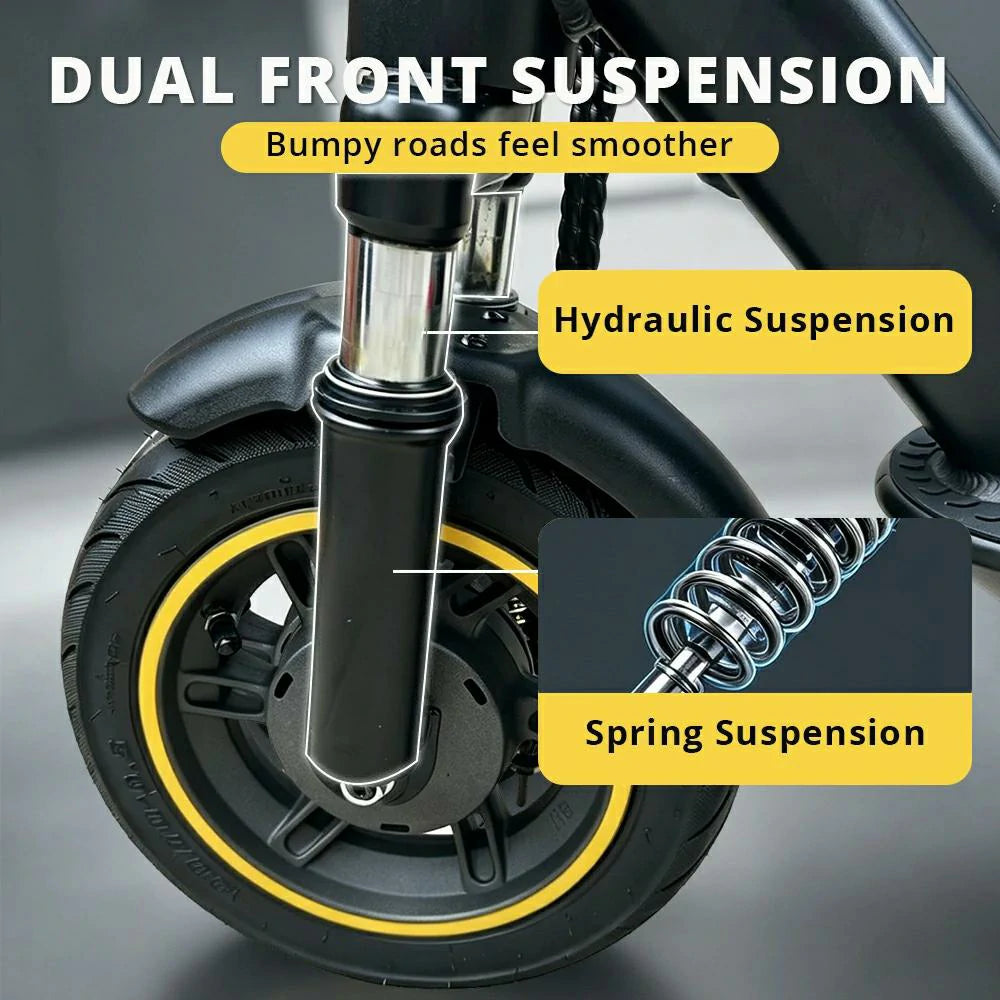 AKEZ Electric Scooter Front Suspension 1000W Motor Long Range Commuter E-Scooter with 10 Inch Tyres - Black