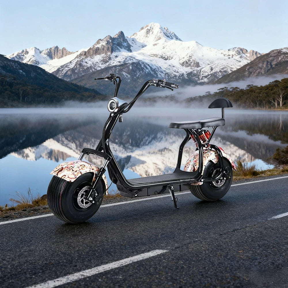 AKEZ Harley Electric Scooter 1500/2000W, Dual Suspension, 8-inch Vacuum Tyres, Lead-acid Battery - Smooth & Safe Ride Cruise at 25km/h – Unlock More Power (Details Inside)*
