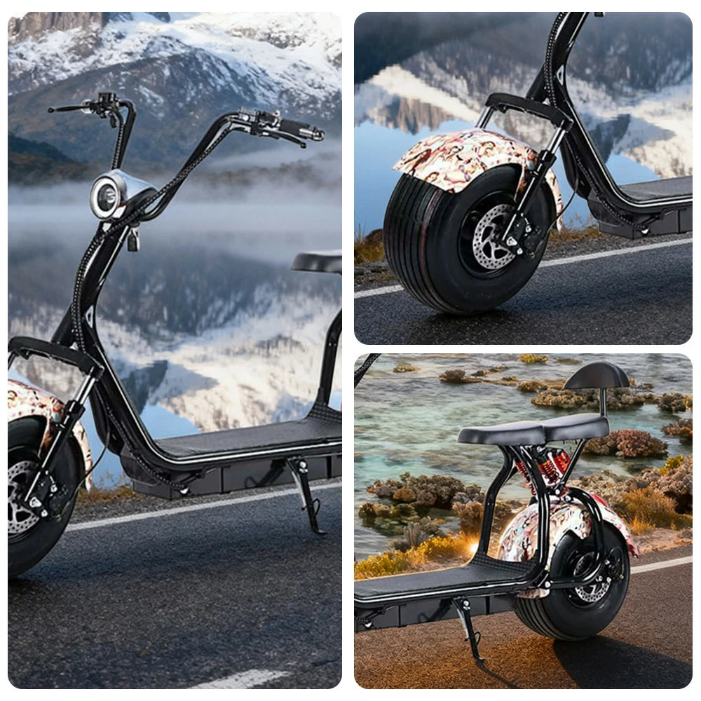 AKEZ Harley Electric Scooter 1500/2000W, Dual Suspension, 8-inch Vacuum Tyres, Lead-acid Battery - Smooth & Safe Ride Cruise at 25km/h ¨C Unlock More Power (Details Inside)*