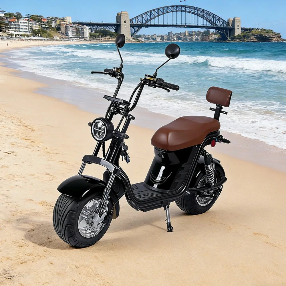 AKEZ Harley Electric Scooter 1500W Power 60V 20Ah Lithium Battery Seamless Steel Frame Dual Suspension & Disc Brakes - Black Cruise at 25km/h - Unlock More Power (Details Inside)*