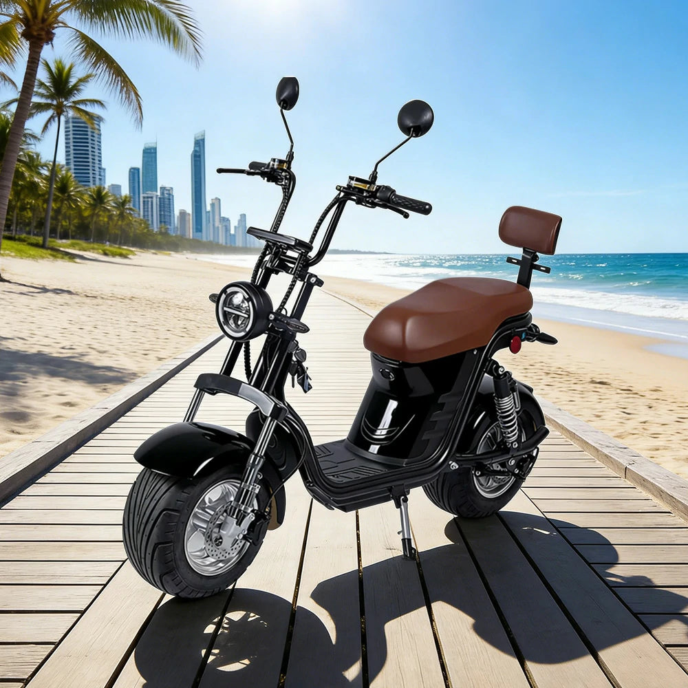 AKEZ Harley Electric Scooter 1500W Power 60V 20Ah Lithium Battery Seamless Steel Frame Dual Suspension & Disc Brakes - Black Cruise at 25km/h - Unlock More Power (Details Inside)*