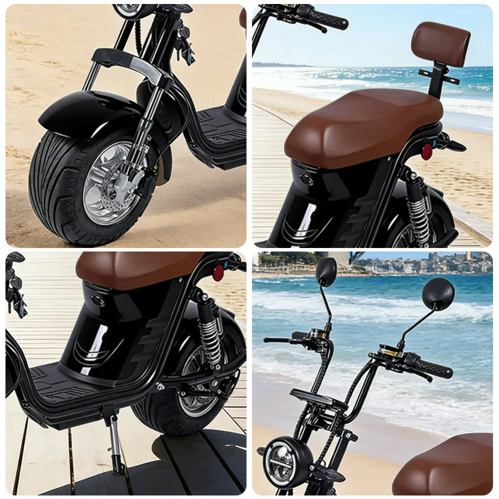 AKEZ Harley Electric Scooter 1500W Power 60V 20Ah Lithium Battery Seamless Steel Frame Dual Suspension & Disc Brakes - Black Cruise at 25km/h - Unlock More Power (Details Inside)*