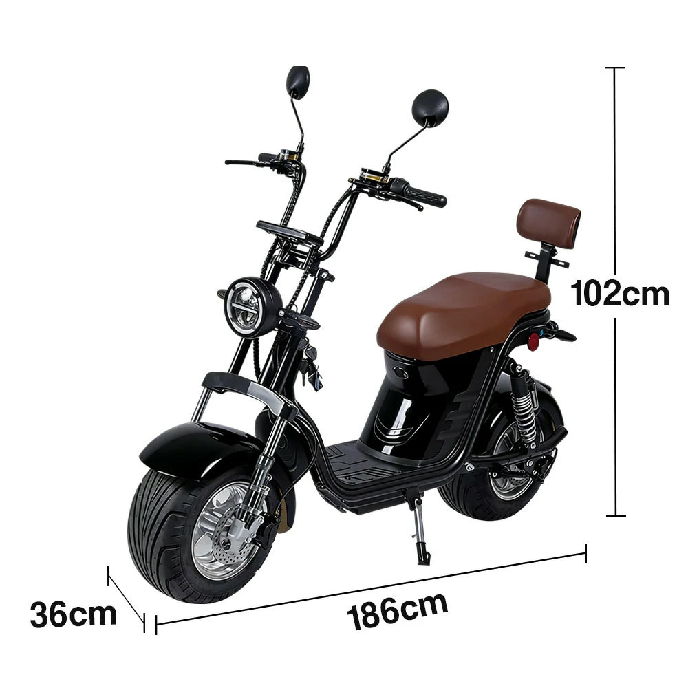 AKEZ Harley Electric Scooter 1500W Power 60V 20Ah Lithium Battery Seamless Steel Frame Dual Suspension & Disc Brakes - Black Cruise at 25km/h - Unlock More Power (Details Inside)*