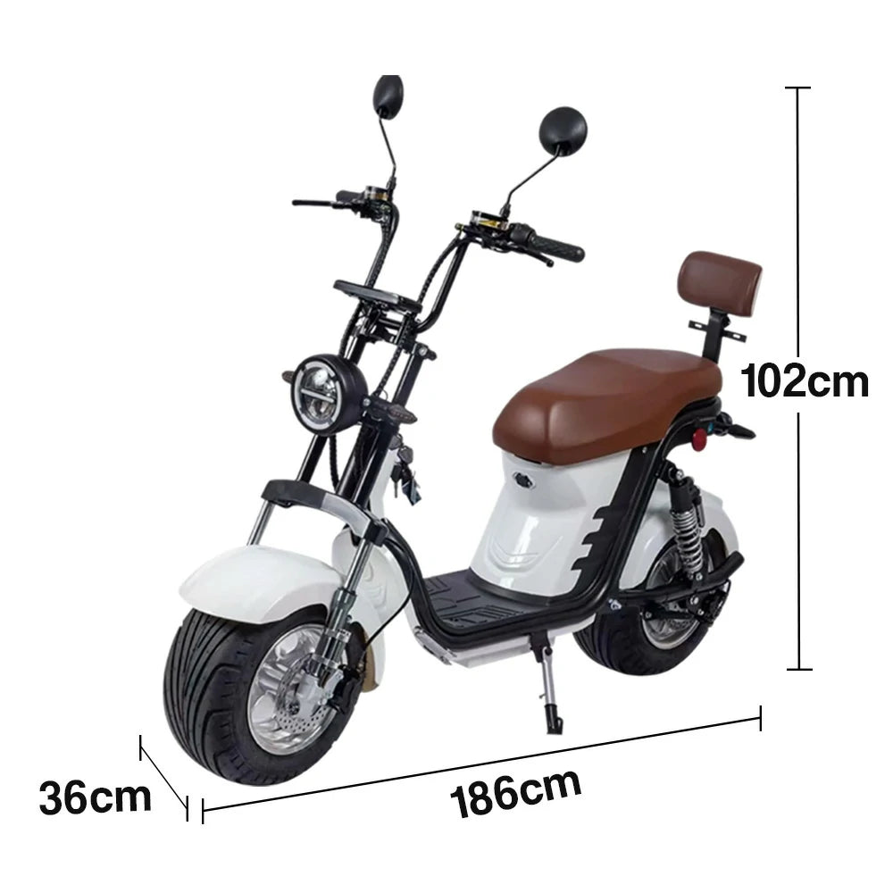 AKEZ Harley Electric Scooter 1500/2000W Power 60V 12/20Ah Lithium Battery Seamless Steel Frame Dual Suspension & Disc Brakes - White Cruise at 25km/h - Unlock More Power (Details Inside)*