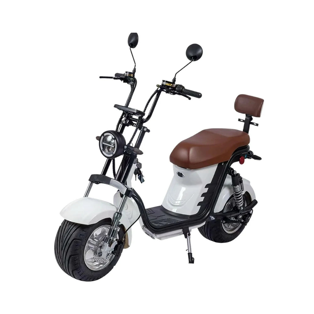 AKEZ Harley Electric Scooter 1500/2000W Power 60V 12/20Ah Lithium Battery Seamless Steel Frame Dual Suspension & Disc Brakes - White Cruise at 25km/h - Unlock More Power (Details Inside)*
