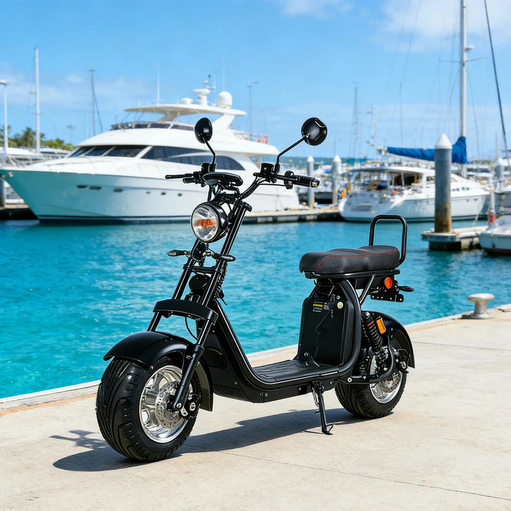 AKEZ Harley Electric Scooter 60V 20A 1500W Brushless Motor, Removable Lithium Battery, 10-inch Aluminium Rims - Black Cruise at 25km/h - Unlock More Power (Details Inside)*