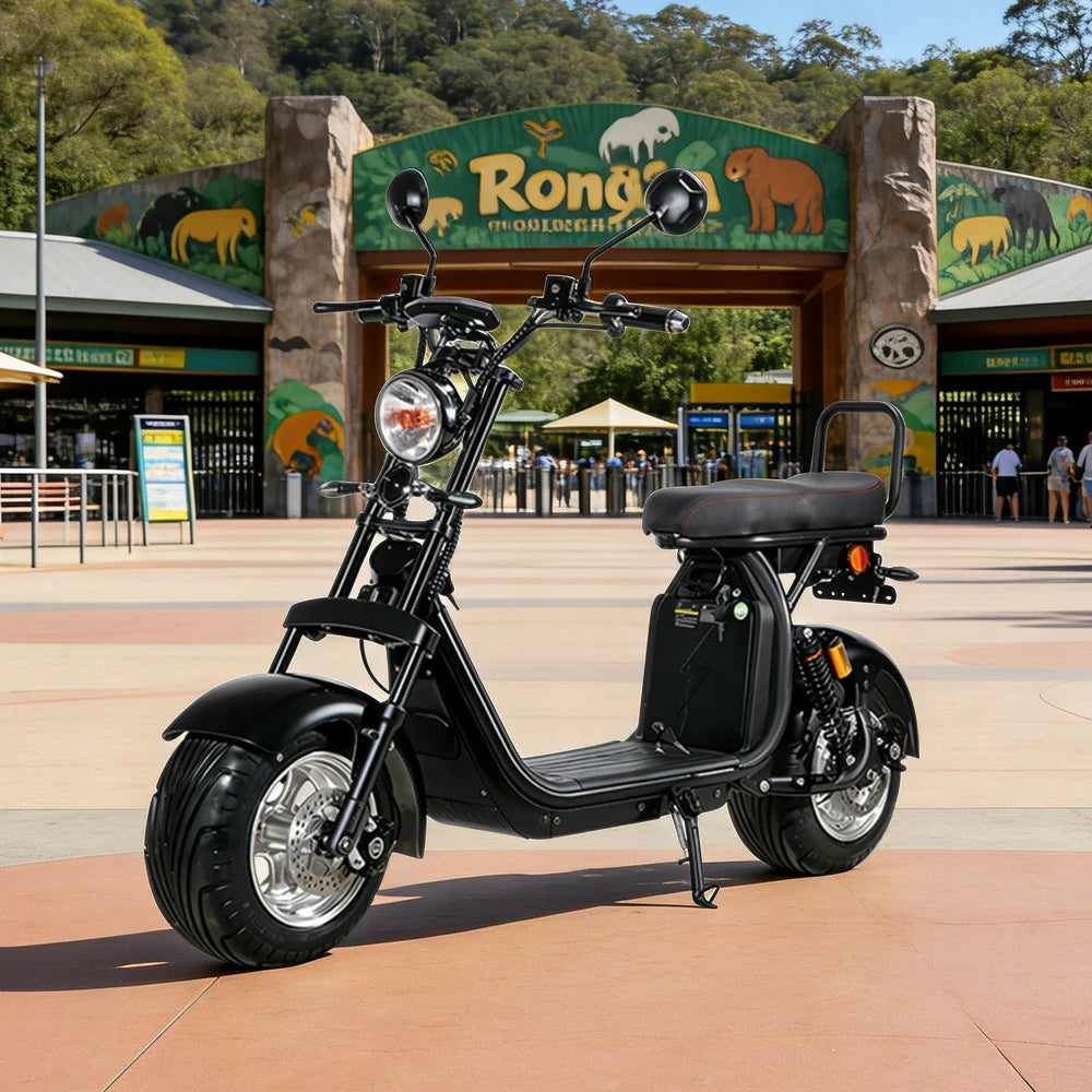 AKEZ Harley Electric Scooter 60V 20A 1500W Brushless Motor, Removable Lithium Battery, 10-inch Aluminium Rims - Black Cruise at 25km/h - Unlock More Power (Details Inside)*