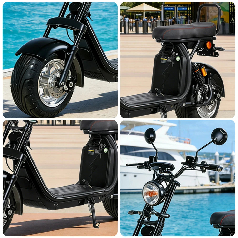 AKEZ Harley Electric Scooter 60V 20A 1500W Brushless Motor, Removable Lithium Battery, 10-inch Aluminium Rims - Black Cruise at 25km/h - Unlock More Power (Details Inside)*
