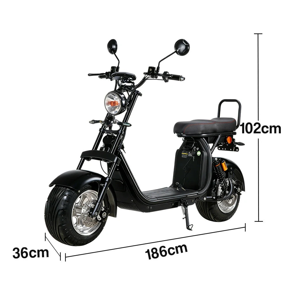 AKEZ Harley Electric Scooter 60V 20A 1500W Brushless Motor, Removable Lithium Battery, 10-inch Aluminium Rims - Black Cruise at 25km/h - Unlock More Power (Details Inside)*