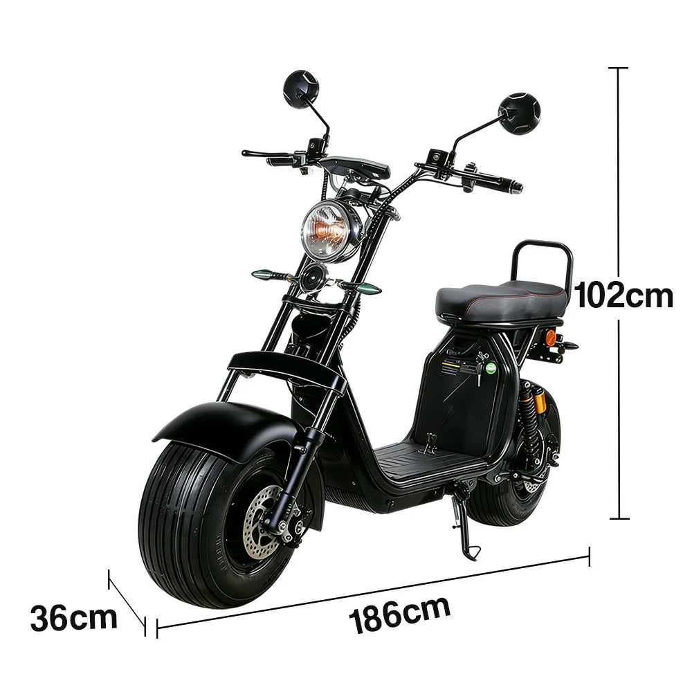 AKEZ Harley Electric Scooter 1500W Motor 60V 20Ah Lithium Battery Seamless Steel Frame Long Range with Dual Suspension - Black Cruise at 25km/h - Unlock More Power (Details Inside)*