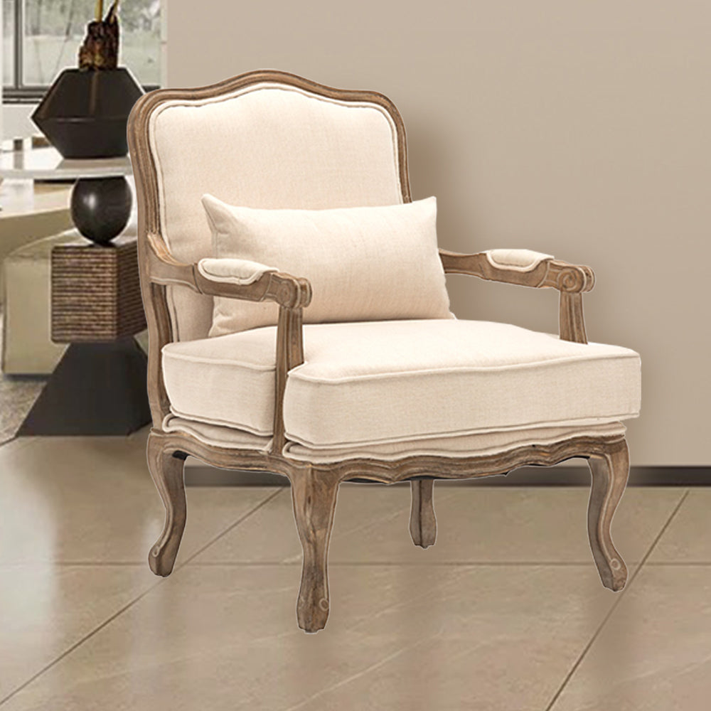 LIVARA Oak Wood Traditional French Accent Chair