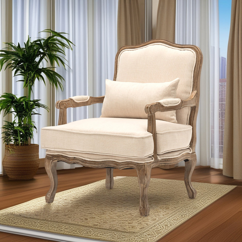 LIVARA Oak Wood Traditional French Accent Chair