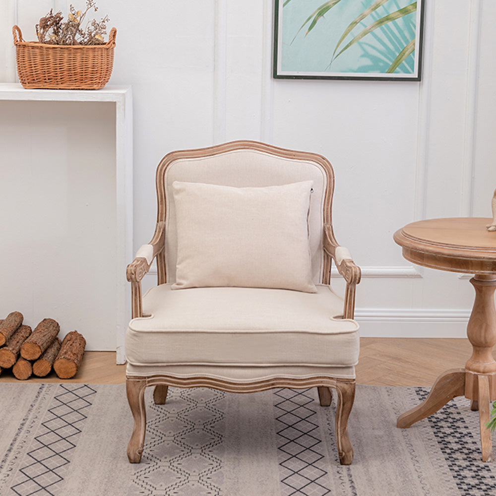 LIVARA Oak Wood Traditional French Accent Chair