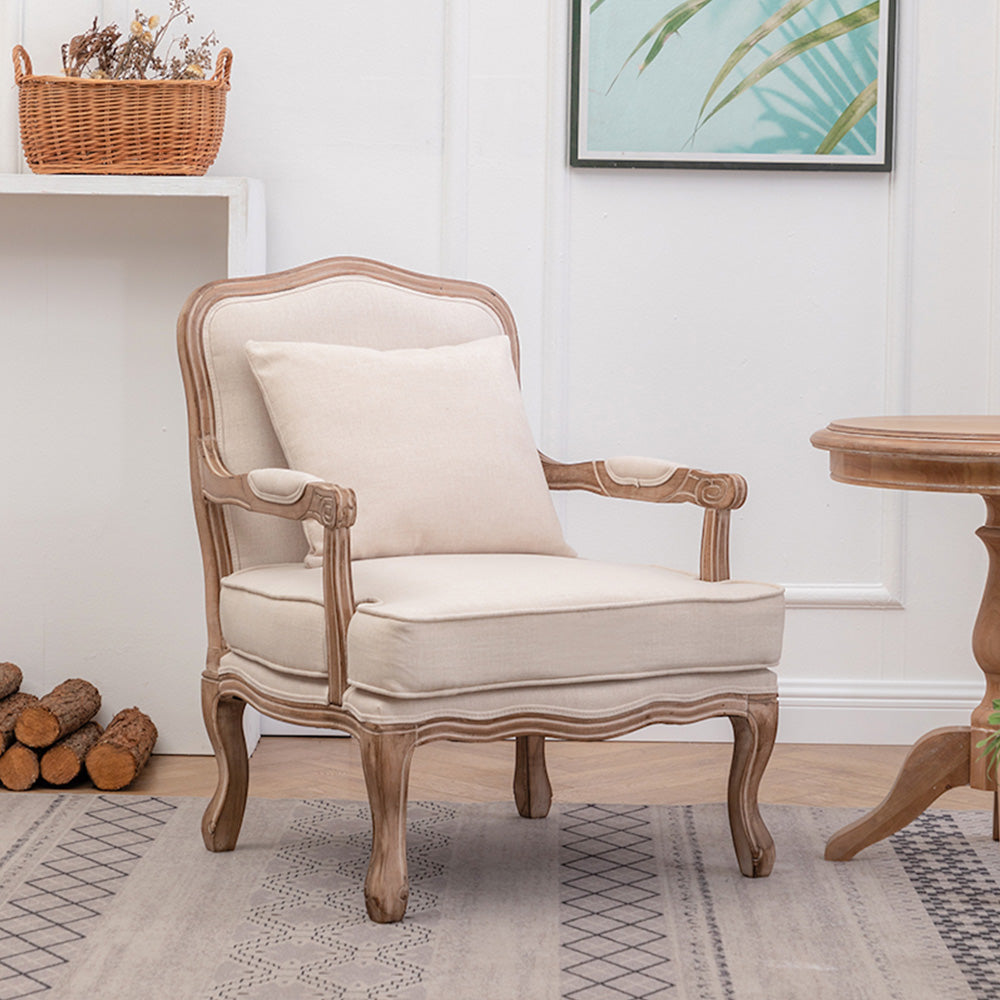 LIVARA Oak Wood Traditional French Accent Chair
