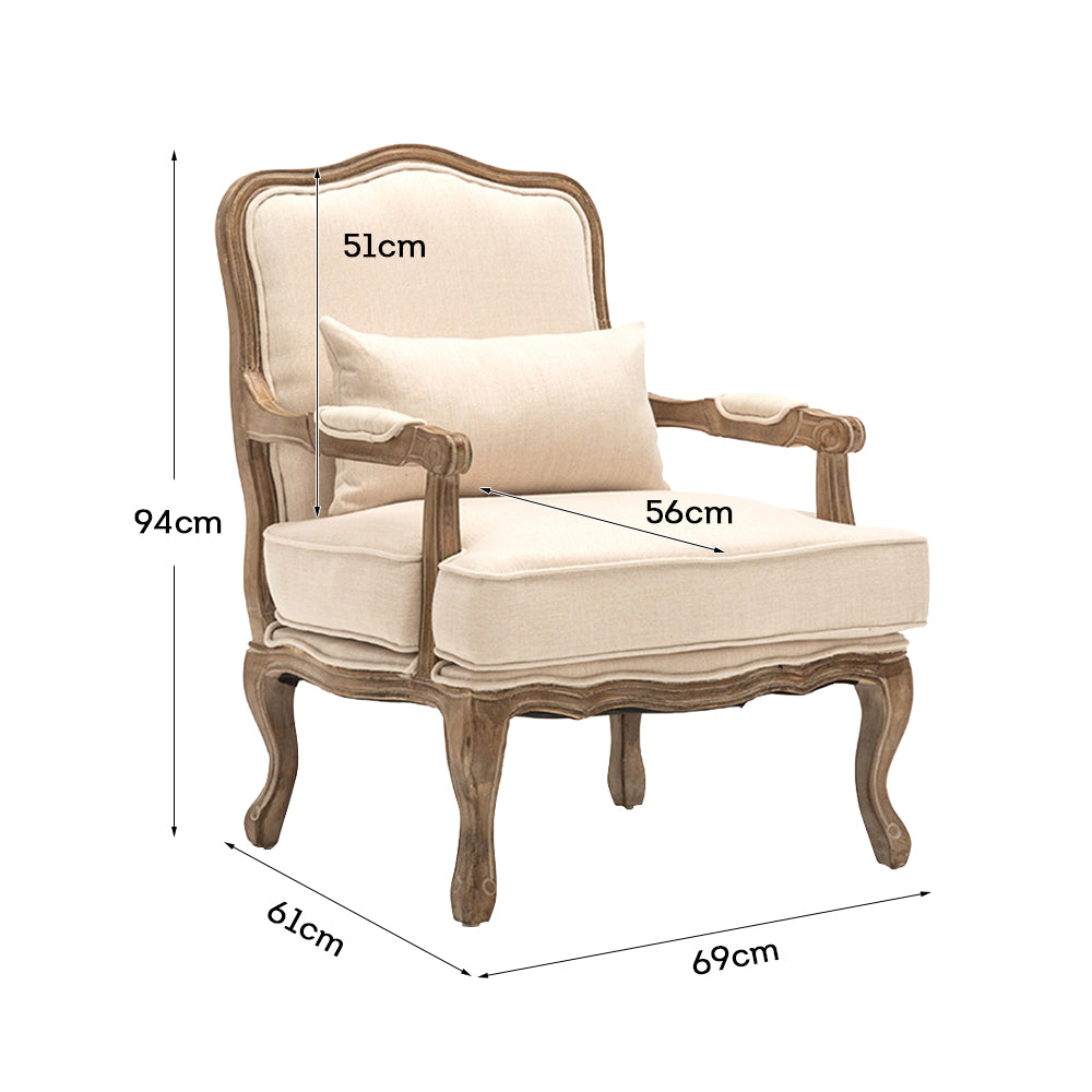 LIVARA Oak Wood Traditional French Accent Chair