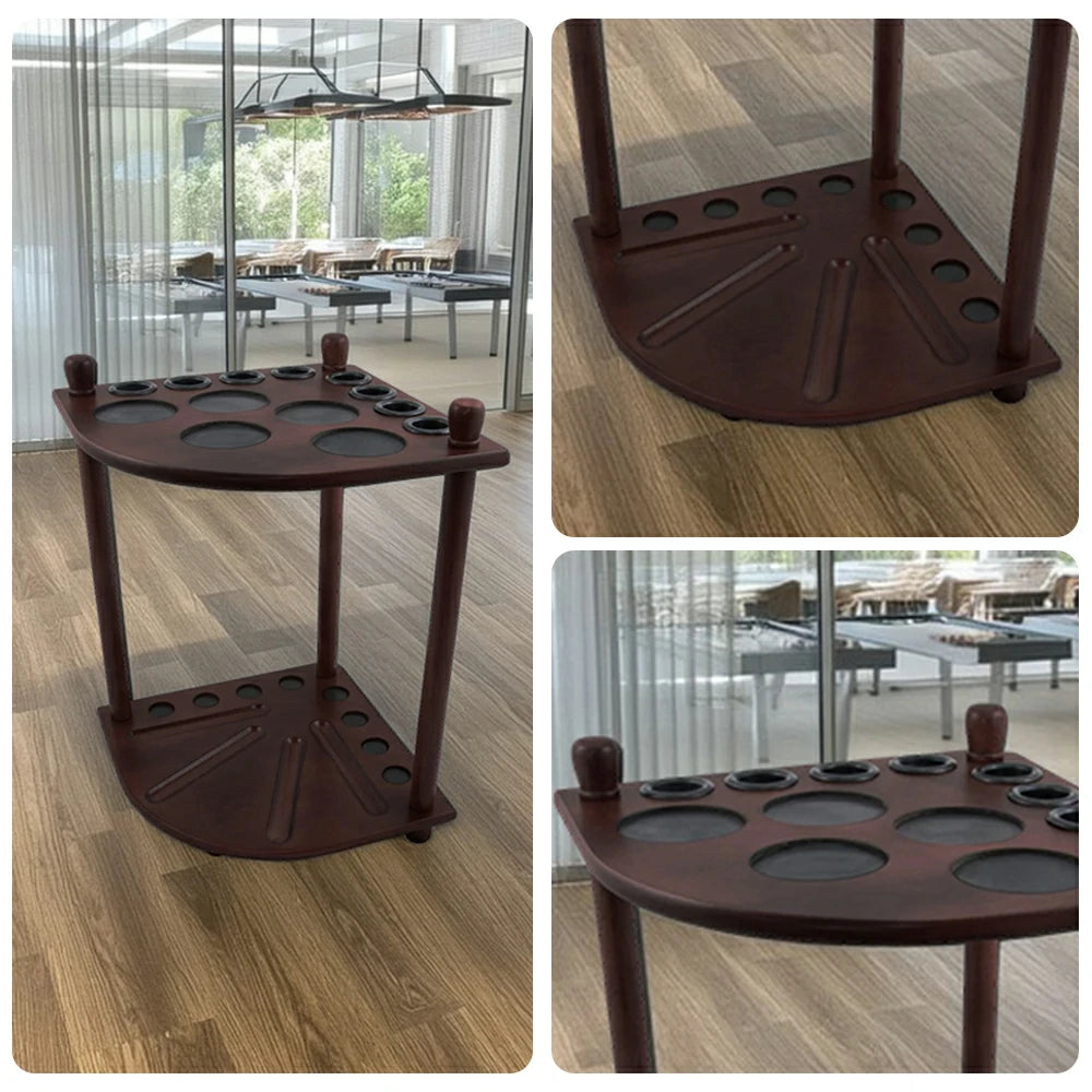 ARIX Mahogany Corner Cue Rack, 8-Cue Wooden Floor Stand with Smooth Finish and Stable Dual-Level Holder Design - Mahogany Wood Tone