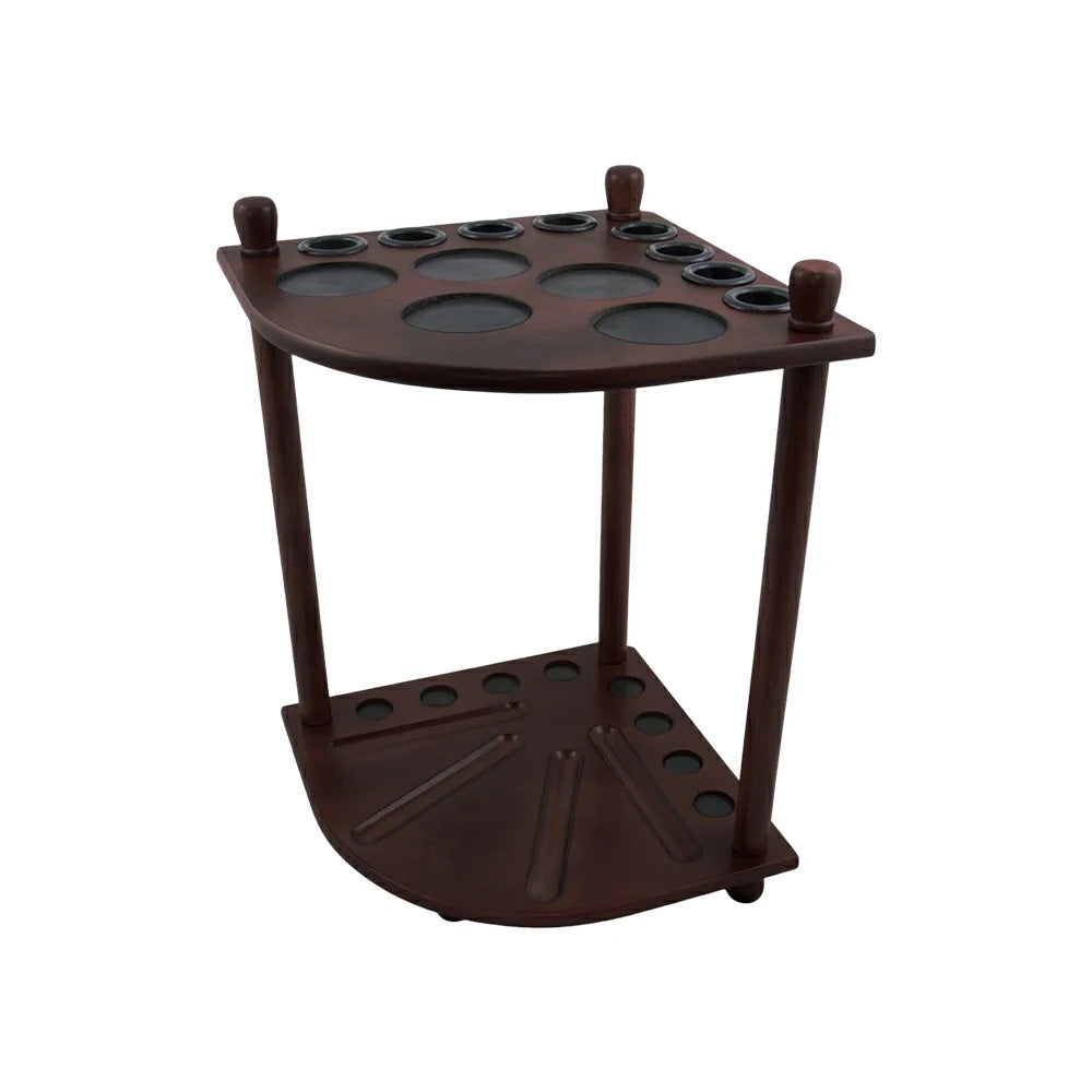 ARIX Mahogany Corner Cue Rack, 8-Cue Wooden Floor Stand with Smooth Finish and Stable Dual-Level Holder Design - Mahogany Wood Tone
