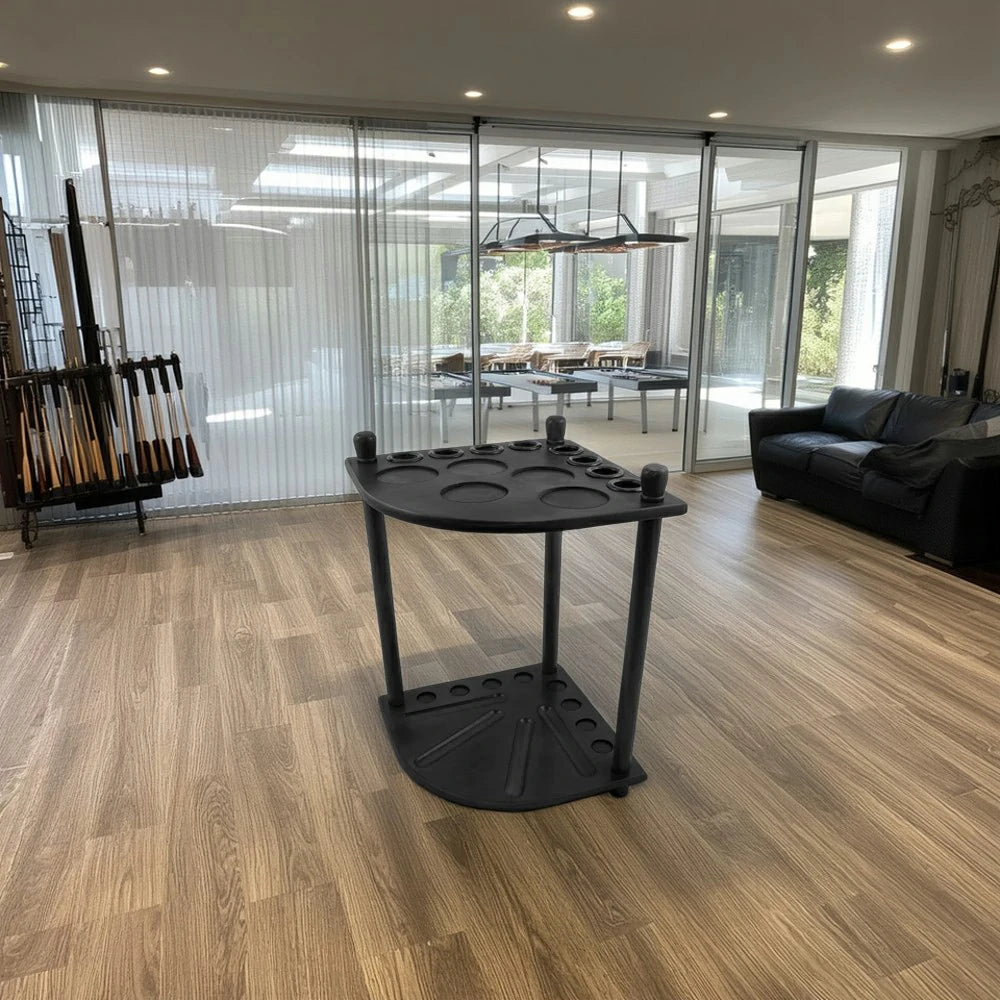 ARIX Mahogany Corner Cue Rack, 8-Cue Wooden Floor Stand with Smooth Finish and Stable Dual-Level Holder Design - Black