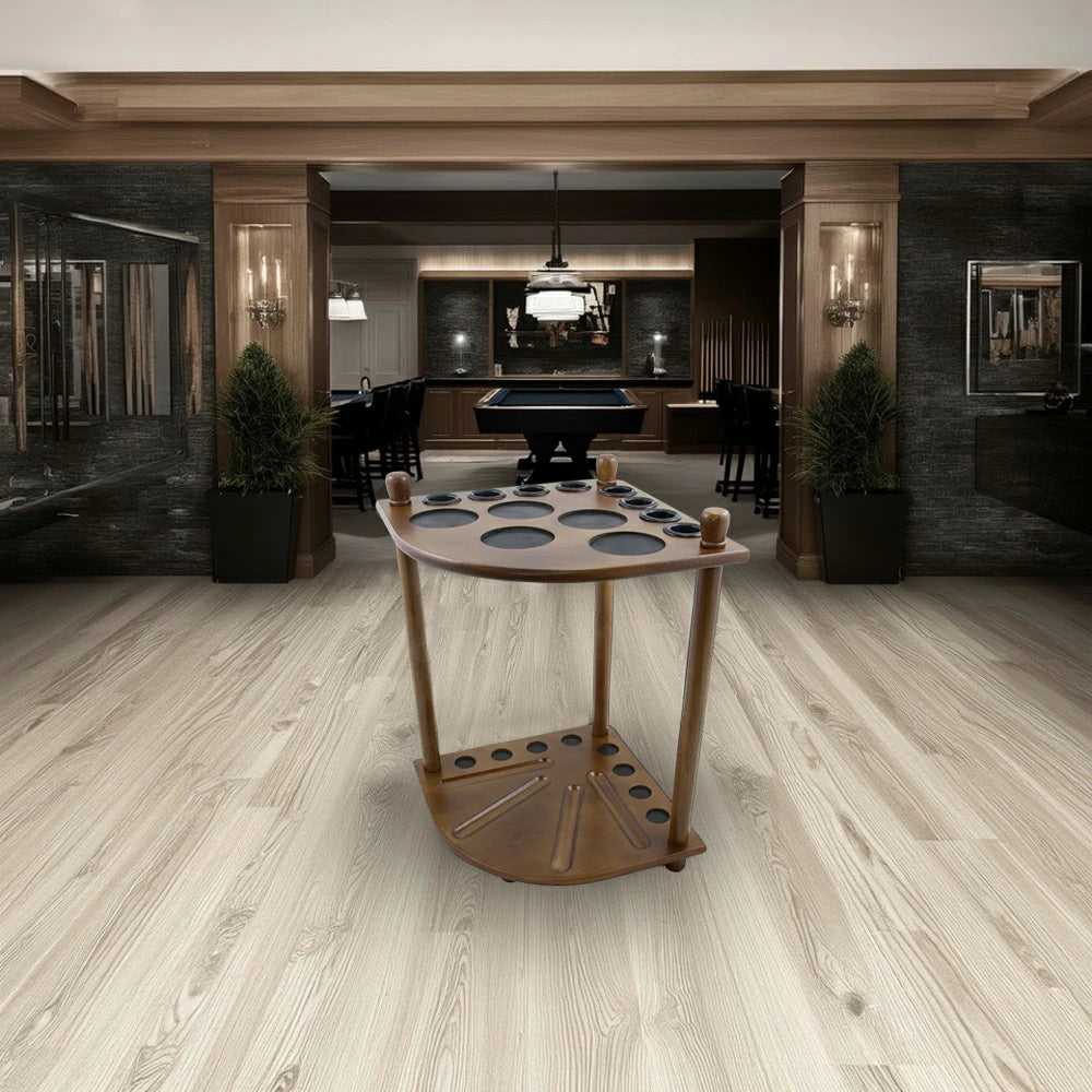 ARIX OAK Corner Cue Rack, 8-Cue Wooden Floor Stand with Smooth Finish and Stable Dual-Level Holder Design - Oak Wood Tone