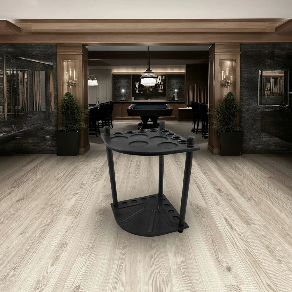 ARIX Mahogany Corner Cue Rack, 8-Cue Wooden Floor Stand with Smooth Finish and Stable Dual-Level Holder Design - Black